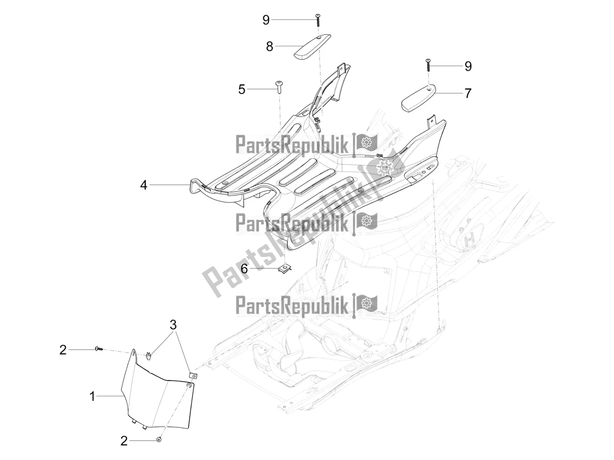 Todas las partes para Cubierta Central - Reposapiés de Piaggio Mymoover Delivery 125 2021