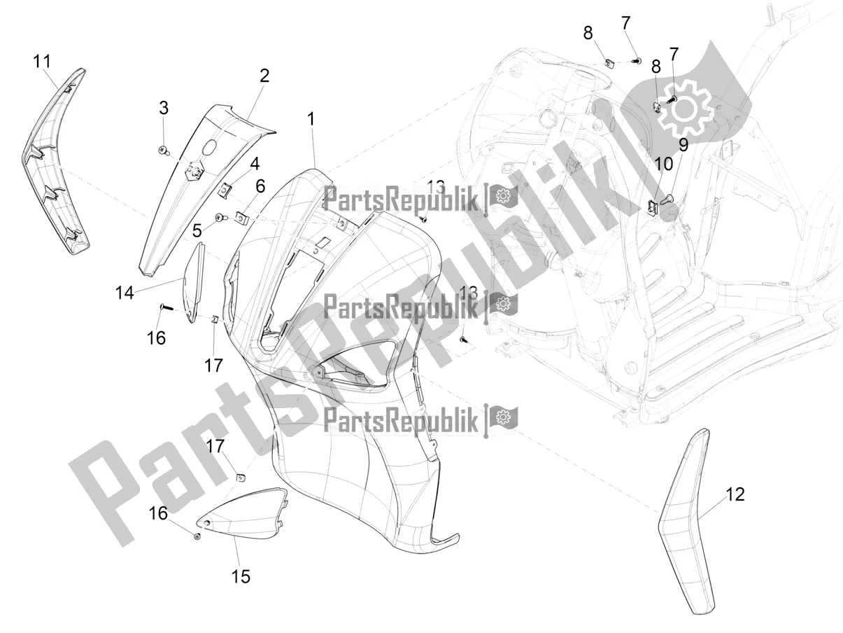 All parts for the Front Shield of the Piaggio Mymoover Delivery 125 2021