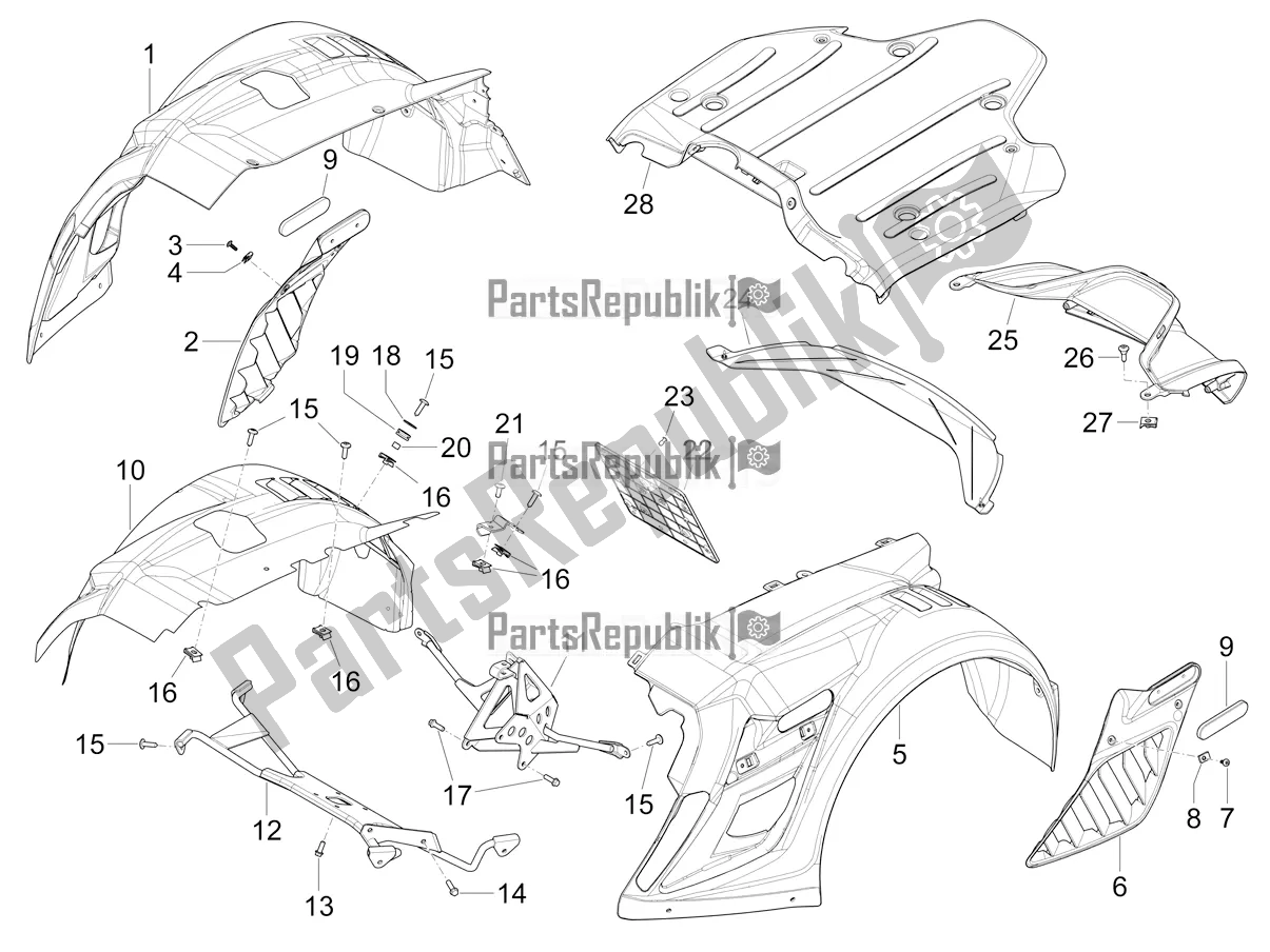 Toutes les pièces pour le Capot Arrière - Protection Contre Les éclaboussures du Piaggio Mymoover Delivery 125 2022