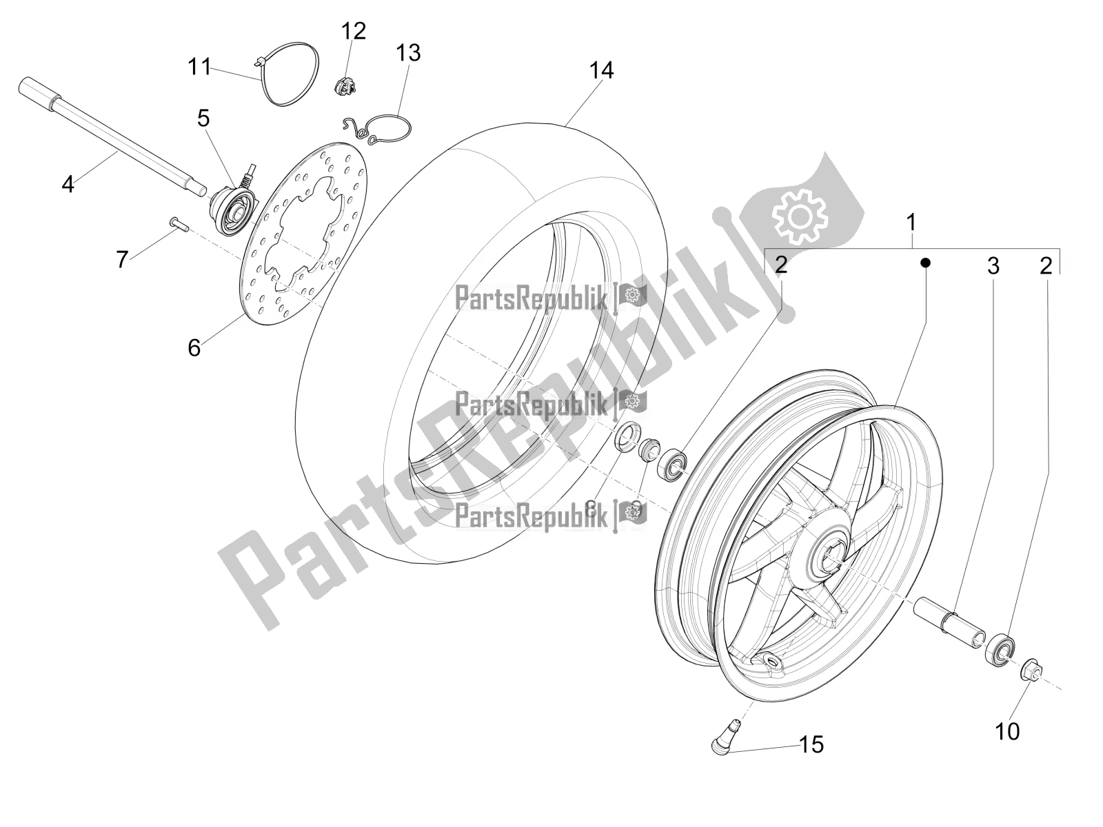 All parts for the Front Wheel of the Piaggio NRG Power DD 0 2016