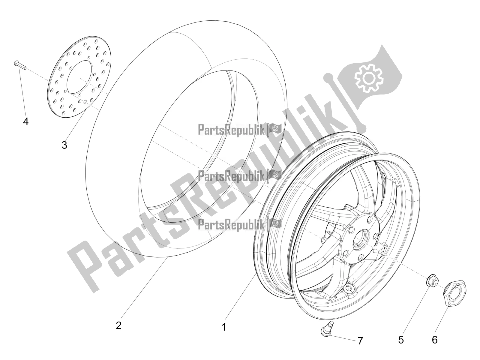 All parts for the Rear Wheel of the Piaggio NRG Power DD 0 2016