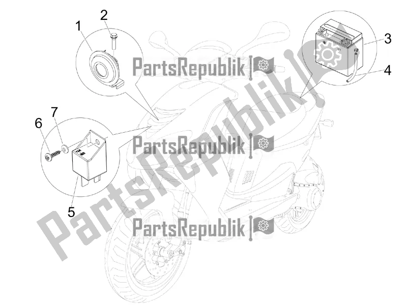 Tutte le parti per il Interruttori Del Telecomando - Batteria - Avvisatore Acustico del Piaggio NRG Power DD 0 2017