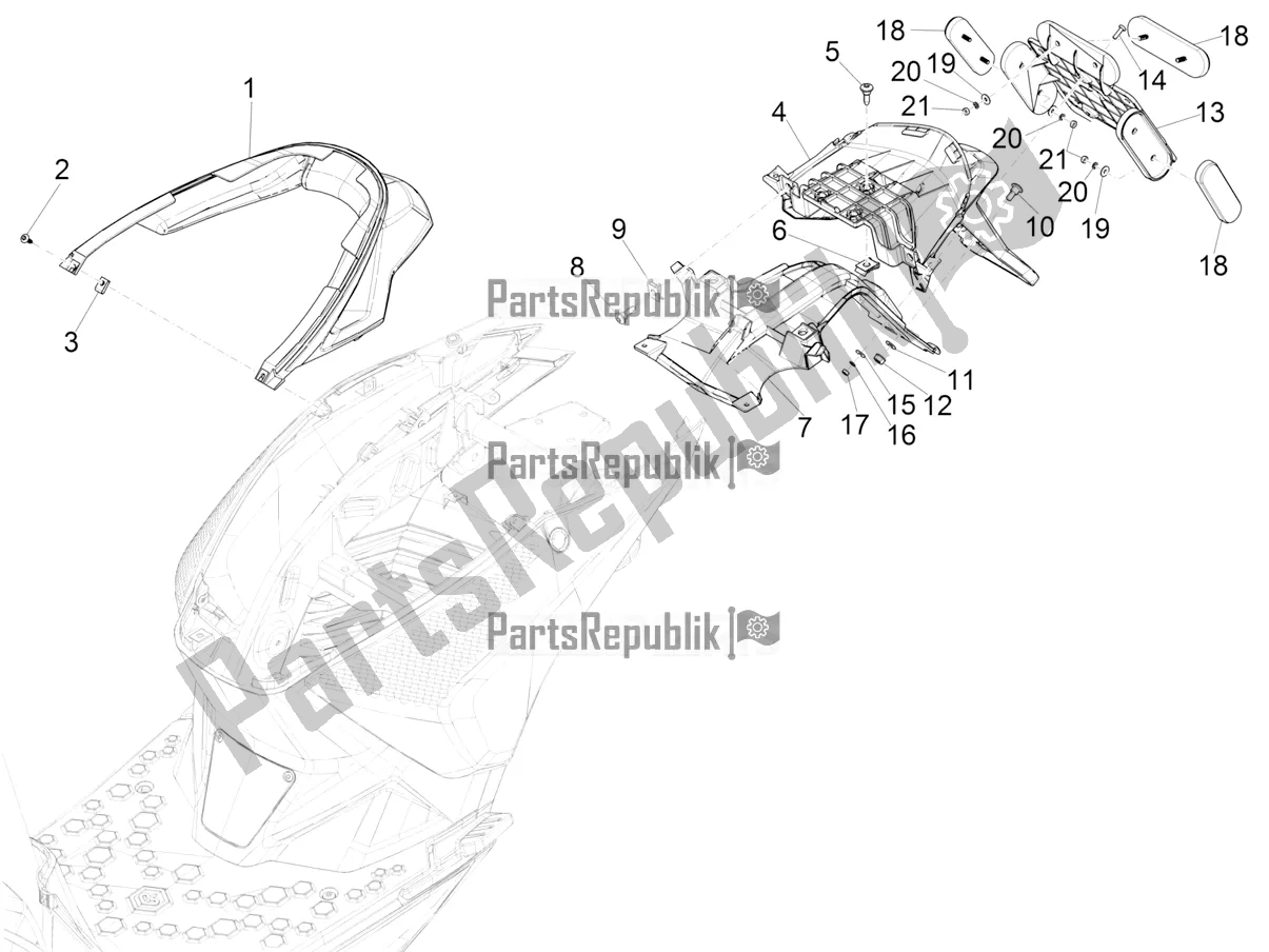 Tutte le parti per il Coperchio Posteriore - Paraspruzzi del Piaggio Piaggio 1 Moped 2022