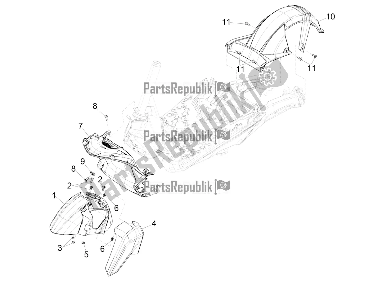 All parts for the Wheel Huosing - Mudguard of the Piaggio Piaggio 1 Moped 2022