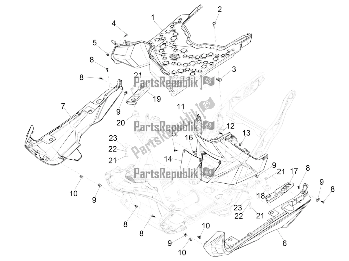 All parts for the Central Cover - Footrests of the Piaggio Piaggio 1 Motorcycle 2022