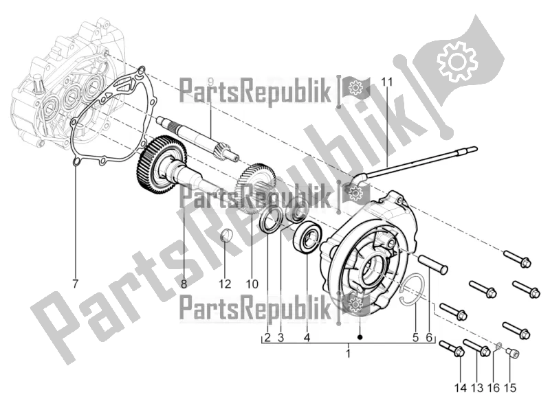 All parts for the Reduction Unit of the Piaggio Typhoon 125 4T 2V 2016