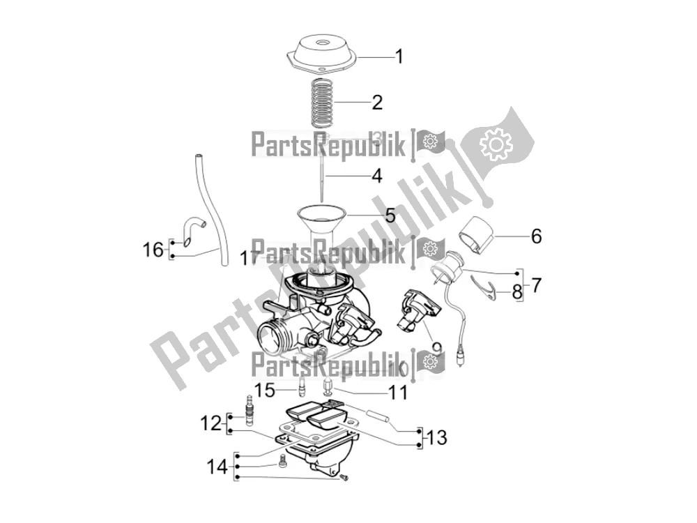 All parts for the Carburetor's Components of the Piaggio Typhoon 125 4T 2V 2017