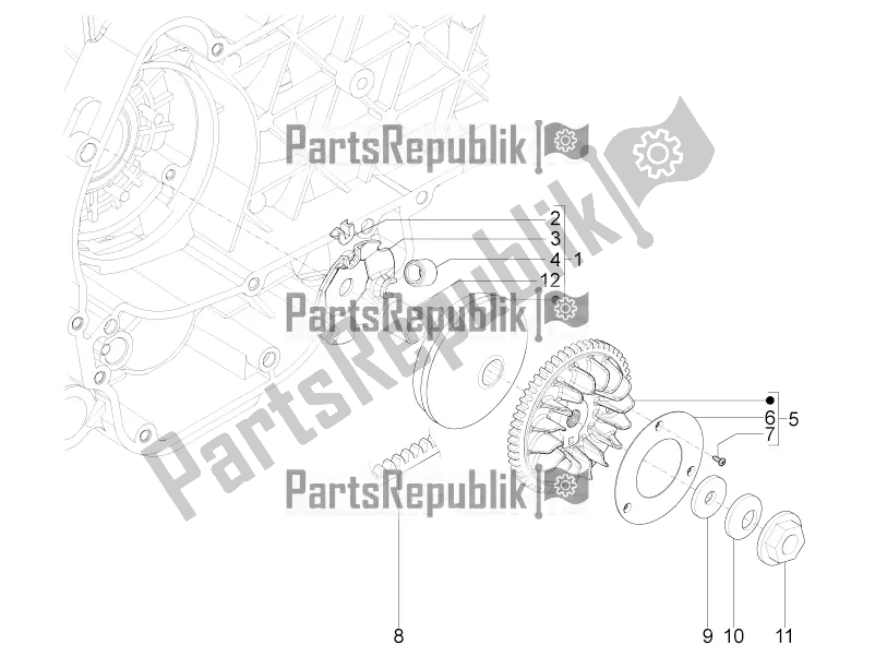 Alle onderdelen voor de Aandrijfpoelie van de Piaggio Typhoon 125 4T 2V 2017