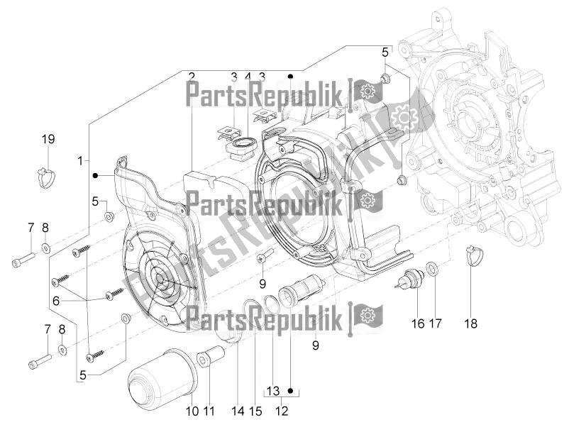 Toutes les pièces pour le Couvercle Magnéto Volant - Filtre à Huile du Piaggio Typhoon 125 4T 2V 2017