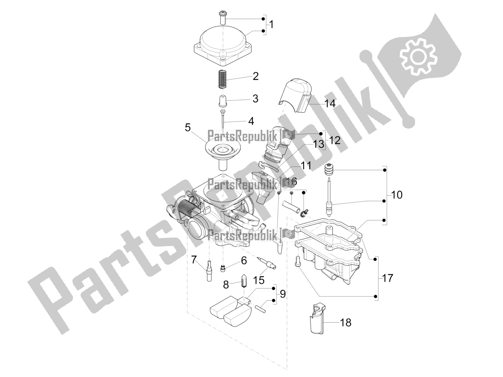 All parts for the Carburetor's Components of the Piaggio Typhoon 125 4T 2V 2018