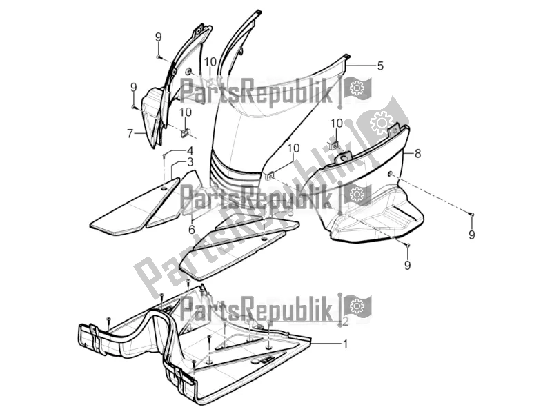 All parts for the Central Cover - Footrests of the Piaggio Typhoon 125 4T 2V 2018