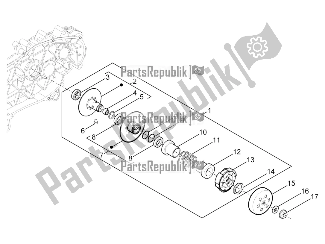 All parts for the Driven Pulley of the Piaggio Typhoon 125 4T 2V 2018