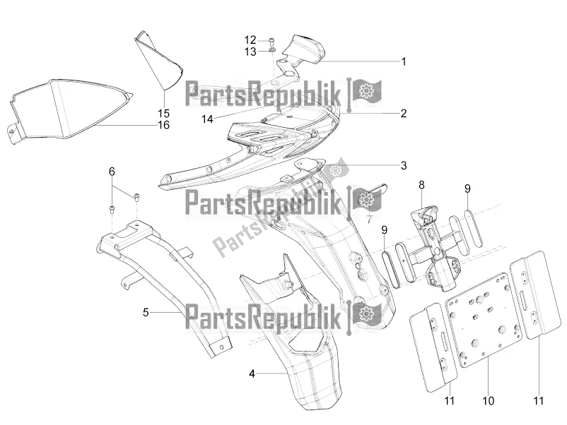 Toutes les pièces pour le Capot Arrière - Protection Contre Les éclaboussures du Piaggio Typhoon 125 4T 2V 2018