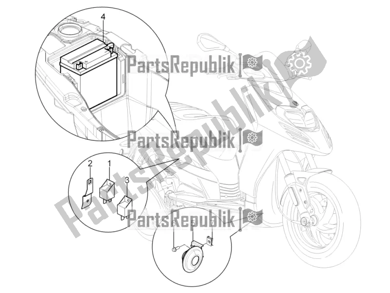 Alle onderdelen voor de Afstandsbedieningen - Batterij - Claxon van de Piaggio Typhoon 125 4T 2V 2018