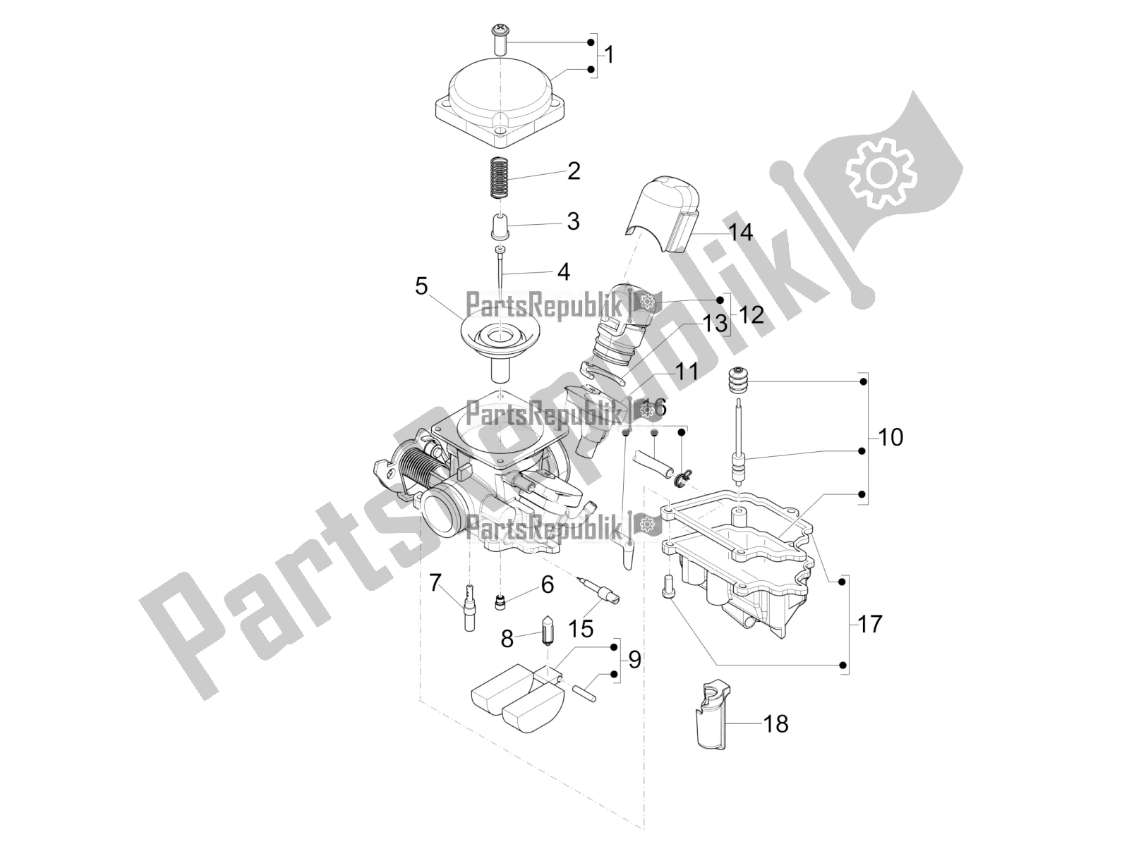 Toutes les pièces pour le Composants Du Carburateur du Piaggio Typhoon 125 4T 2V 2019