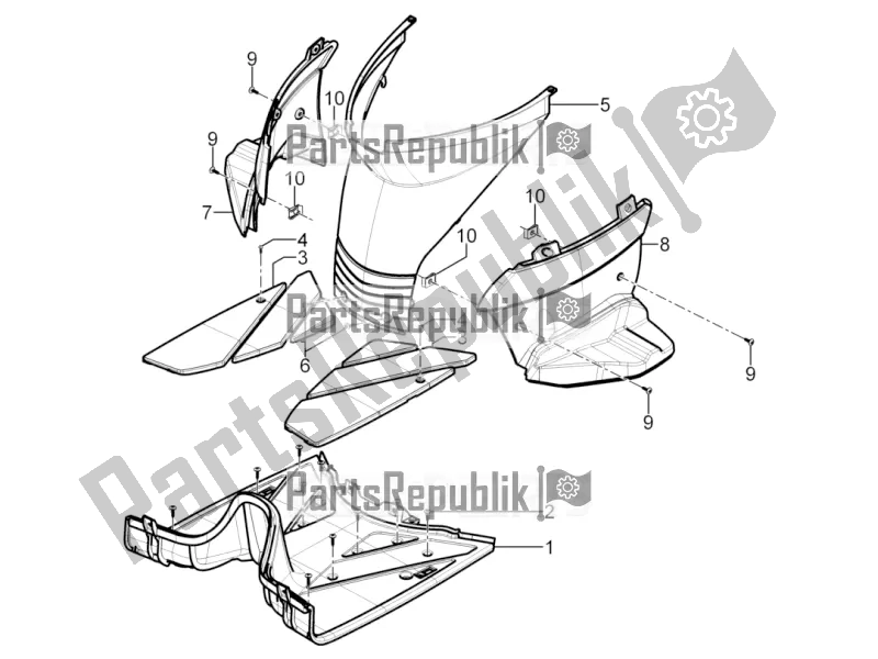 All parts for the Central Cover - Footrests of the Piaggio Typhoon 125 4T 2V 2019