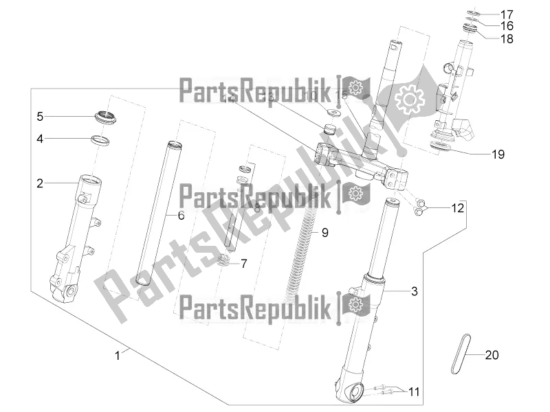 All parts for the Fork/steering Tube - Steering Bearing Unit of the Piaggio Typhoon 125 4T 2V 2019