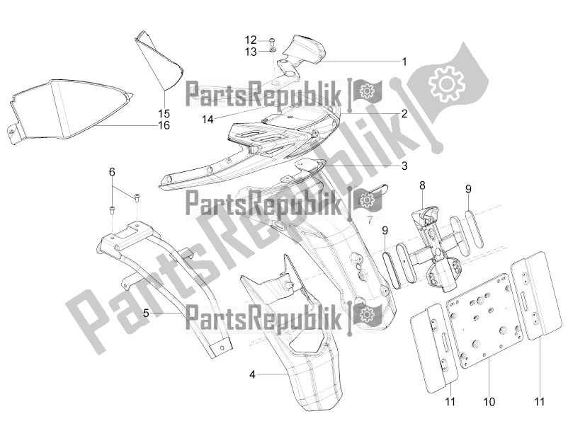 Toutes les pièces pour le Capot Arrière - Protection Contre Les éclaboussures du Piaggio Typhoon 125 4T 2V 2019