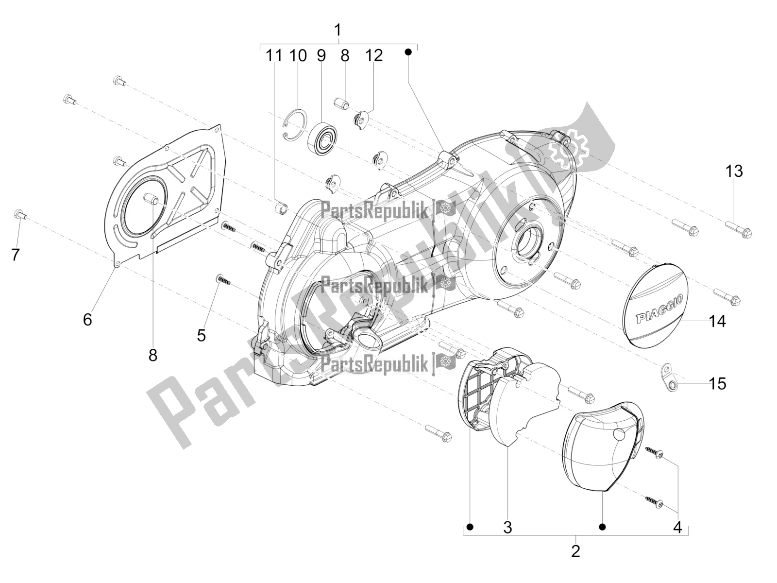 All parts for the Crankcase Cover - Crankcase Cooling of the Piaggio Typhoon 125 4T 2V 2020