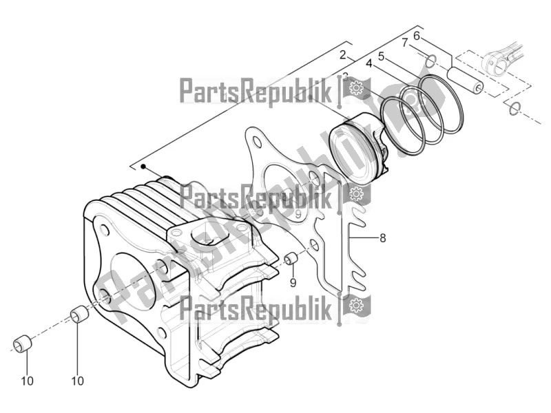 All parts for the Cylinder-piston-wrist Pin Unit of the Piaggio Typhoon 125 4T 2V 2020