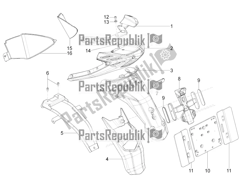 Tutte le parti per il Coperchio Posteriore - Paraspruzzi del Piaggio Typhoon 125 4T 2V 2020