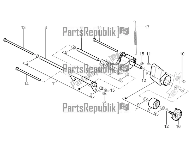 All parts for the Swinging Arm of the Piaggio Typhoon 125 4T 2V 2020