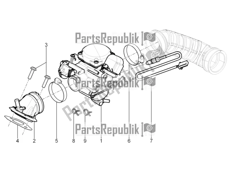 Todas as partes de Carburador, Montagem - Tubo De União do Piaggio Typhoon 125 4T 2V USA 2016