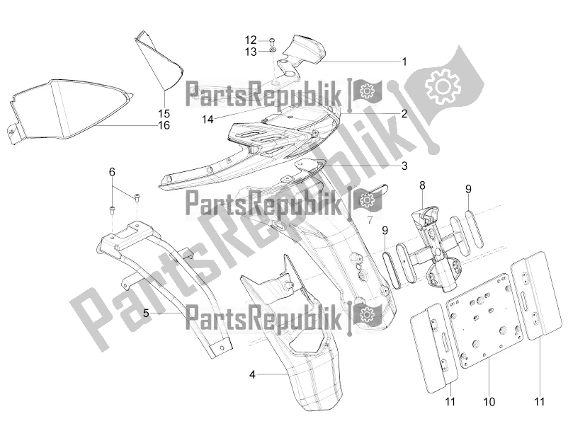 Tutte le parti per il Coperchio Posteriore - Paraspruzzi del Piaggio Typhoon 125 4T 2V USA 2016