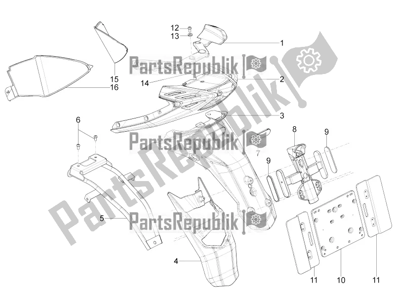 Todas las partes para Cubierta Trasera - Protector Contra Salpicaduras de Piaggio Typhoon 125 4T 2V USA 2016