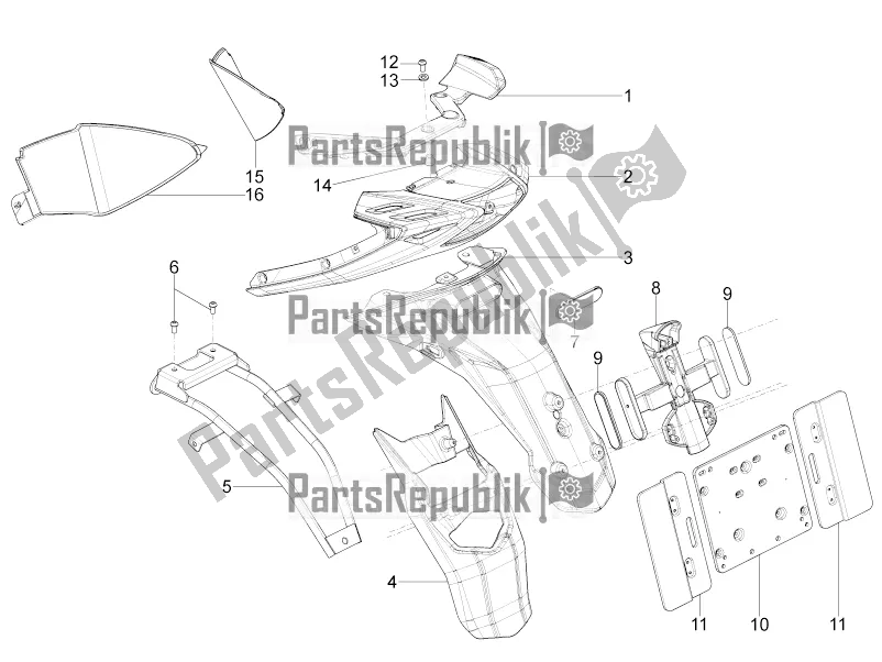 All parts for the Rear Cover - Splash Guard of the Piaggio Typhoon 125 4T 2V USA 2017