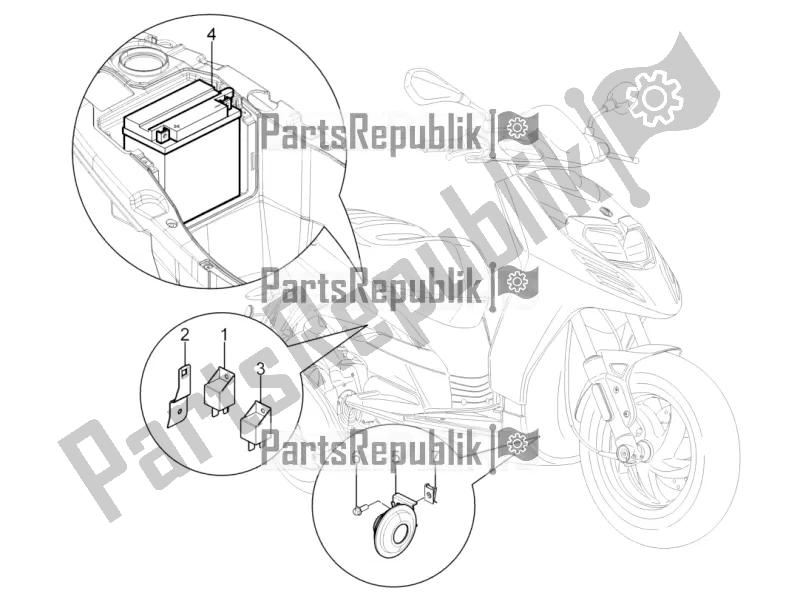 All parts for the Remote Control Switches - Battery - Horn of the Piaggio Typhoon 125 4T 2V USA 2017