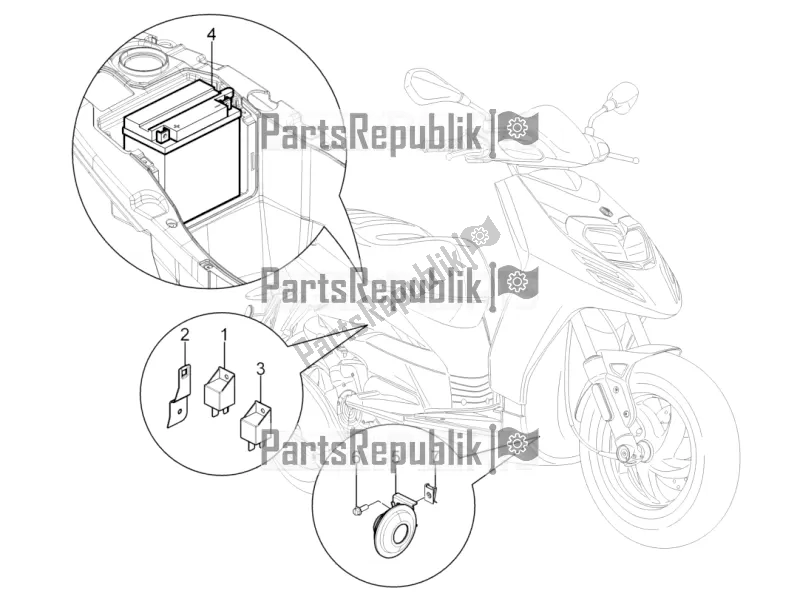 All parts for the Remote Control Switches - Battery - Horn of the Piaggio Typhoon 125 4T 2V USA 2017