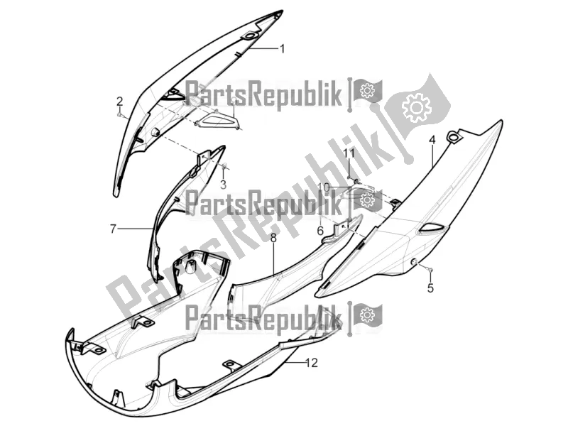 Toutes les pièces pour le Couvercle Latéral - Spoiler du Piaggio Typhoon 125 4T 2V USA 2017