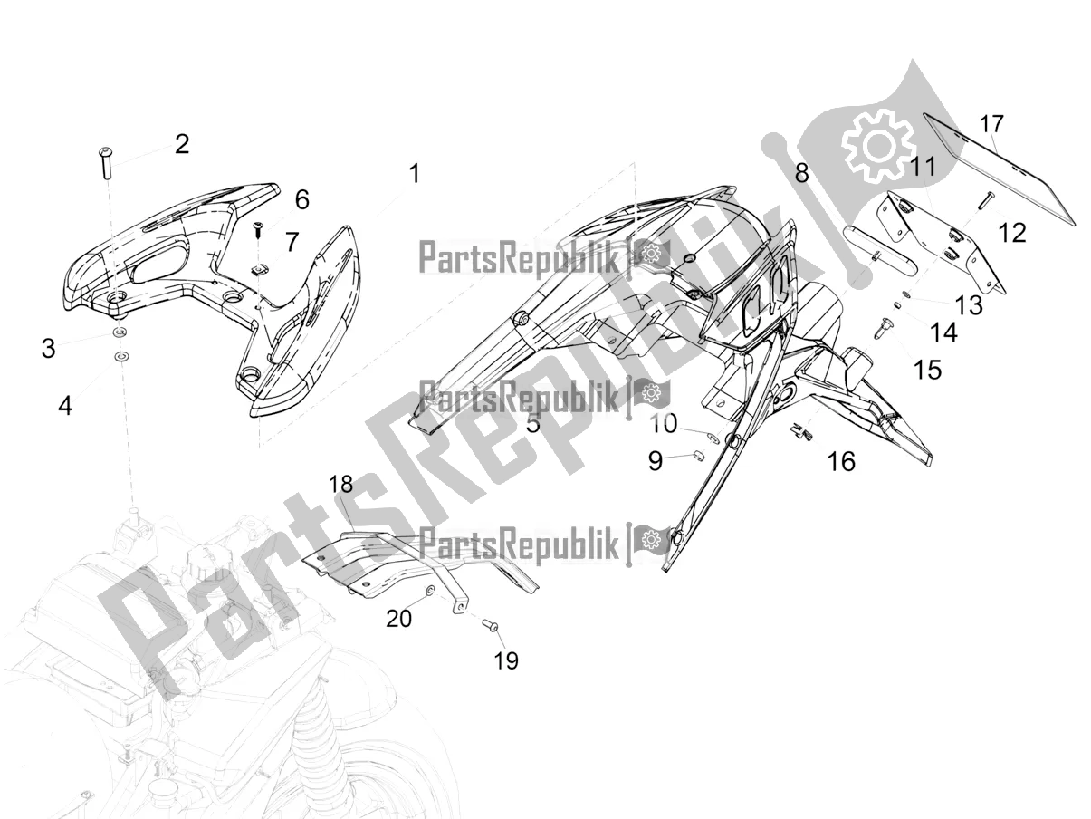Tutte le parti per il Coperchio Posteriore - Paraspruzzi del Piaggio Typhoon 50 2T 2018