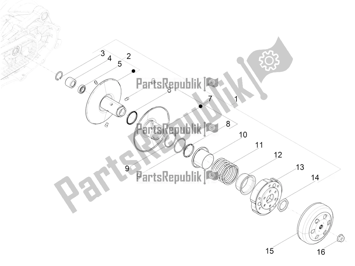 All parts for the Driven Pulley of the Piaggio Typhoon 50 2T 2019