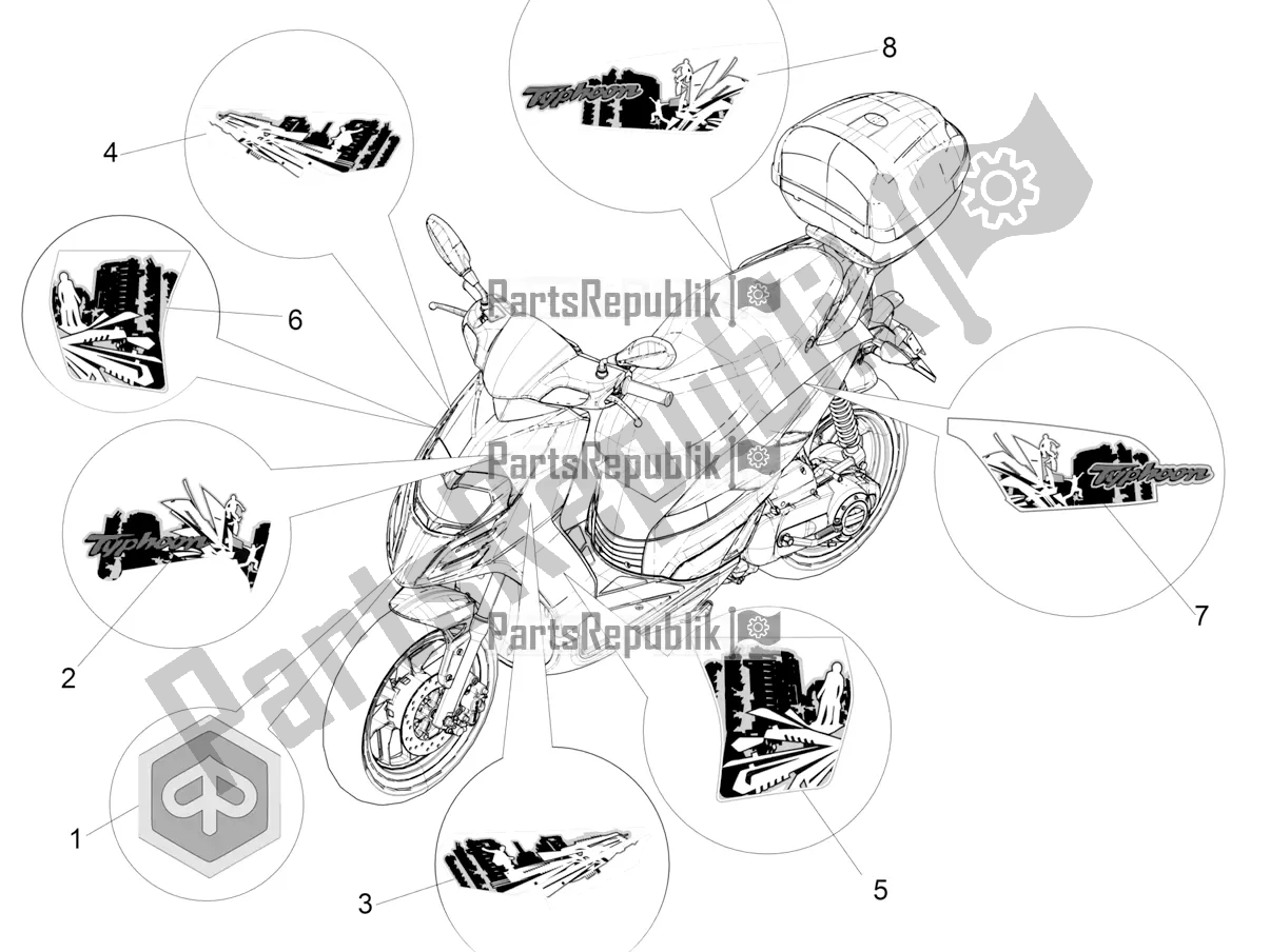Toutes les pièces pour le Plaques - Emblèmes du Piaggio Typhoon 50 2T 2019