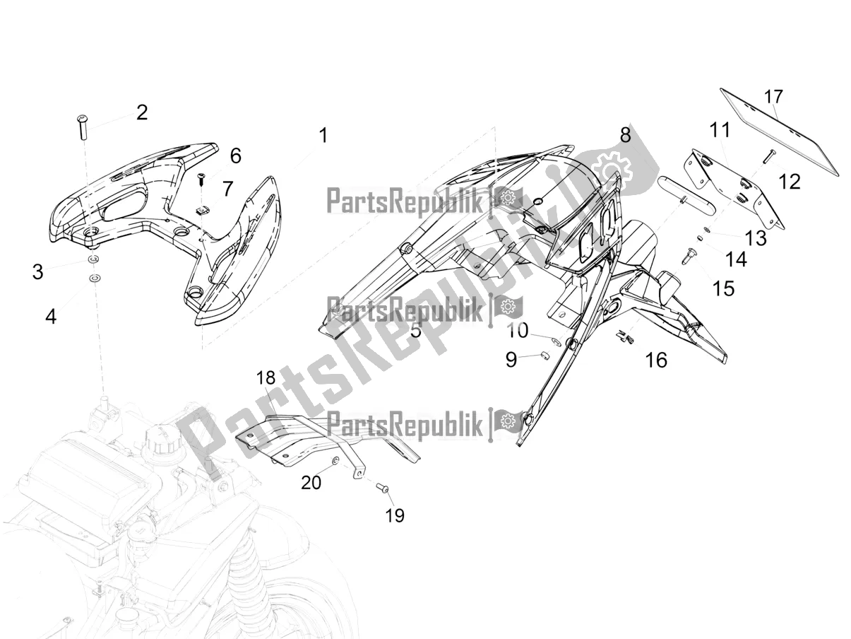 All parts for the Rear Cover - Splash Guard of the Piaggio Typhoon 50 2T 2019