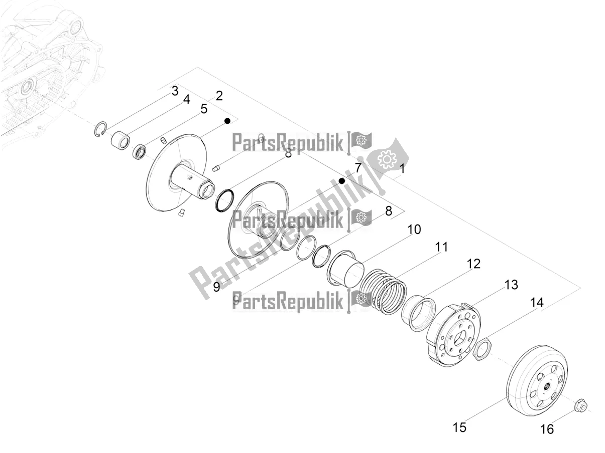 All parts for the Driven Pulley of the Piaggio Typhoon 50 2T 2020
