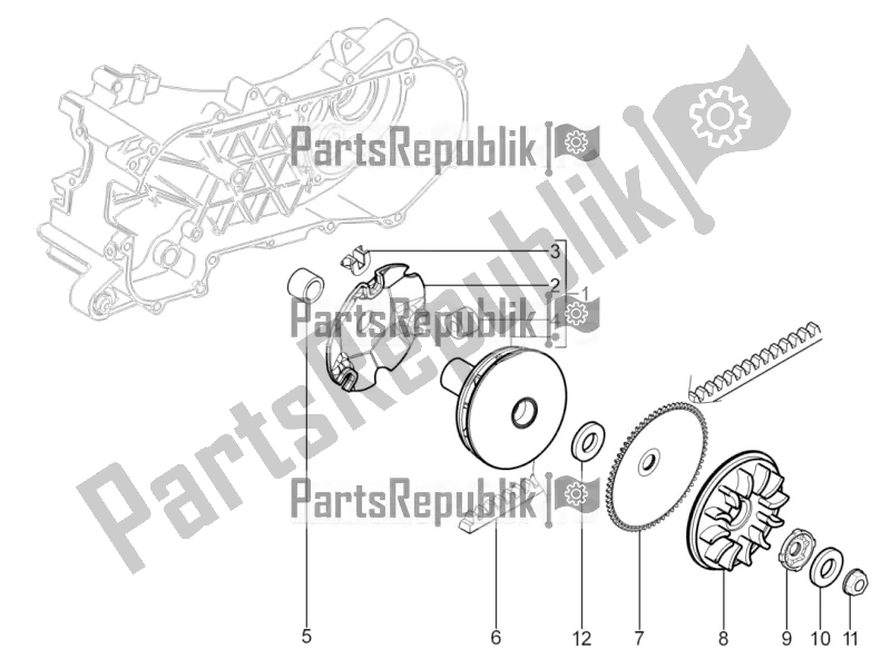 All parts for the Driving Pulley of the Piaggio Typhoon 50 2T Lbmc 501 2016