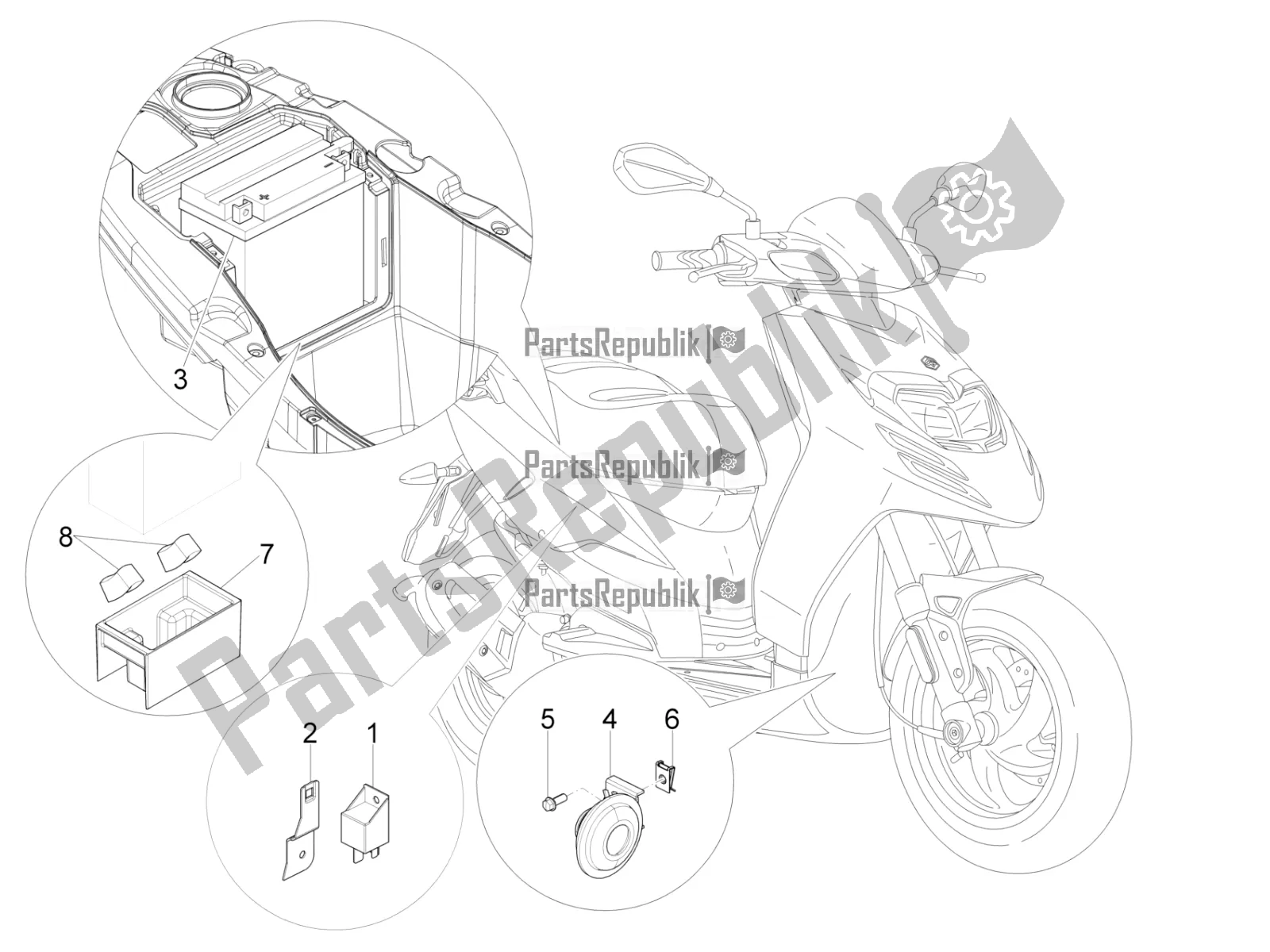 Toutes les pièces pour le Télécommandes - Batterie - Klaxon du Piaggio Typhoon 50 2T Lbmc 501 2016