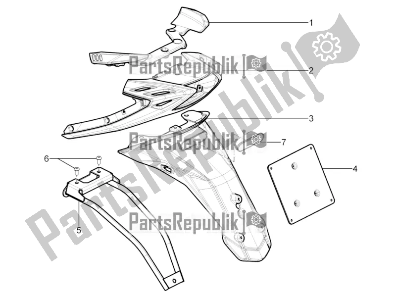 Toutes les pièces pour le Capot Arrière - Protection Contre Les éclaboussures du Piaggio Typhoon 50 2T Lbmc 501 2017