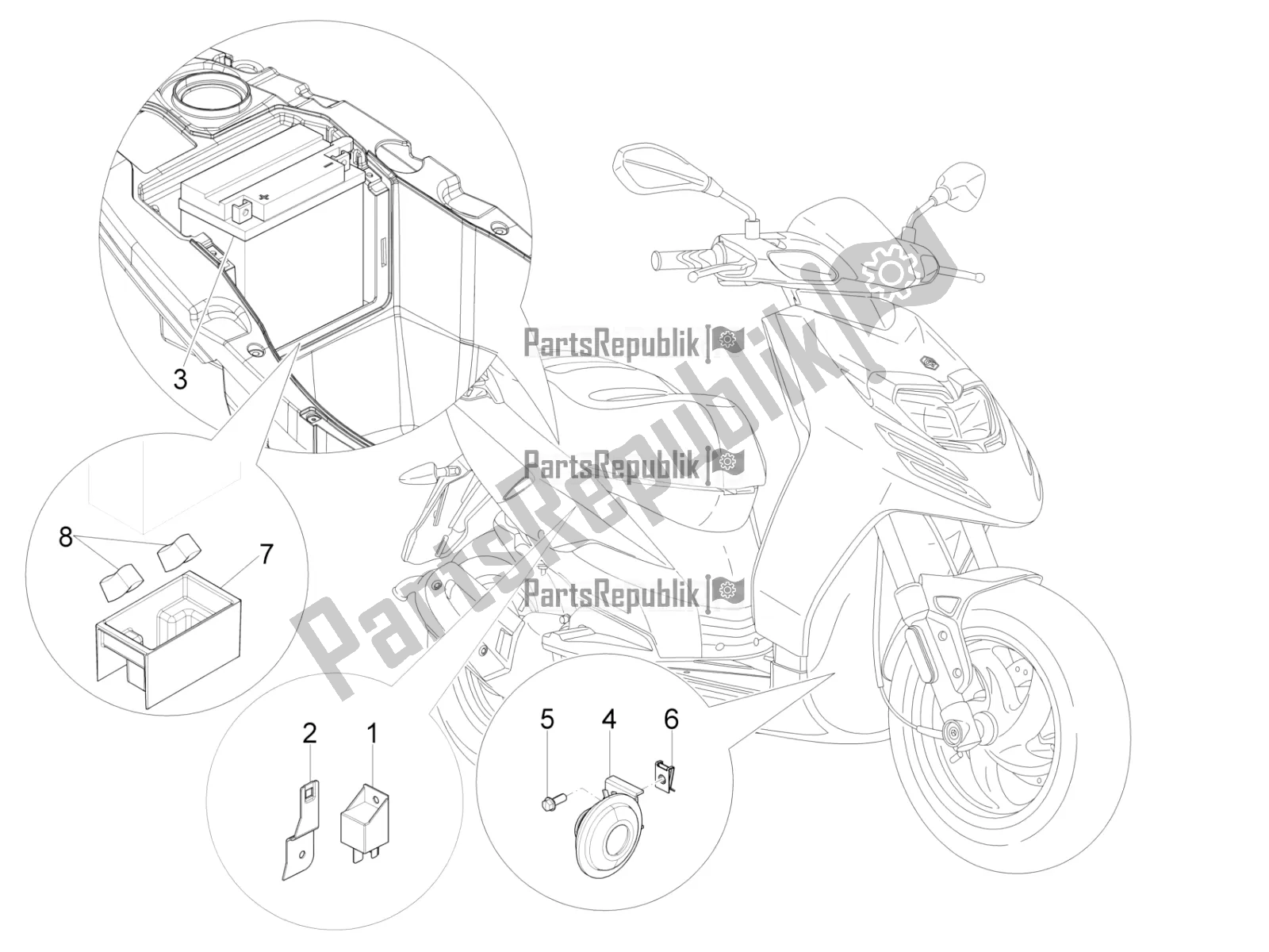 Toutes les pièces pour le Télécommandes - Batterie - Klaxon du Piaggio Typhoon 50 2T Lbmc 501 2017