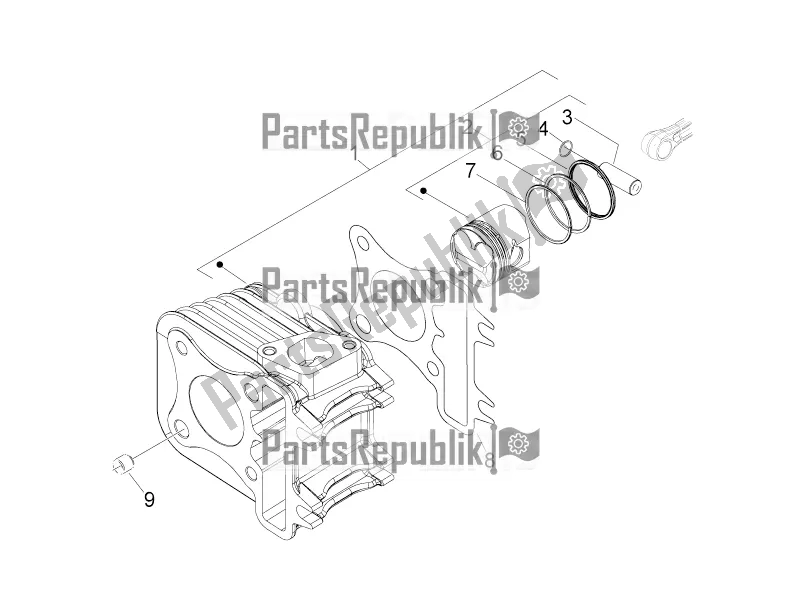 All parts for the Cylinder-piston-wrist Pin Unit of the Piaggio Typhoon 50 4T 4V E2 USA, CA 2016