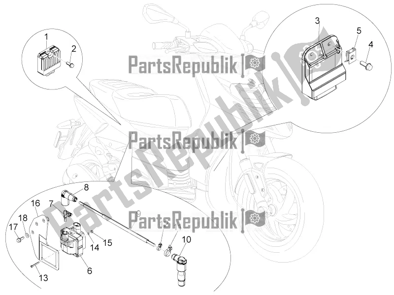 All parts for the Voltage Regulators - Electronic Control Units (ecu) - H. T. Coil of the Piaggio Typhoon 50 4T 4V E2 USA, CA 2016
