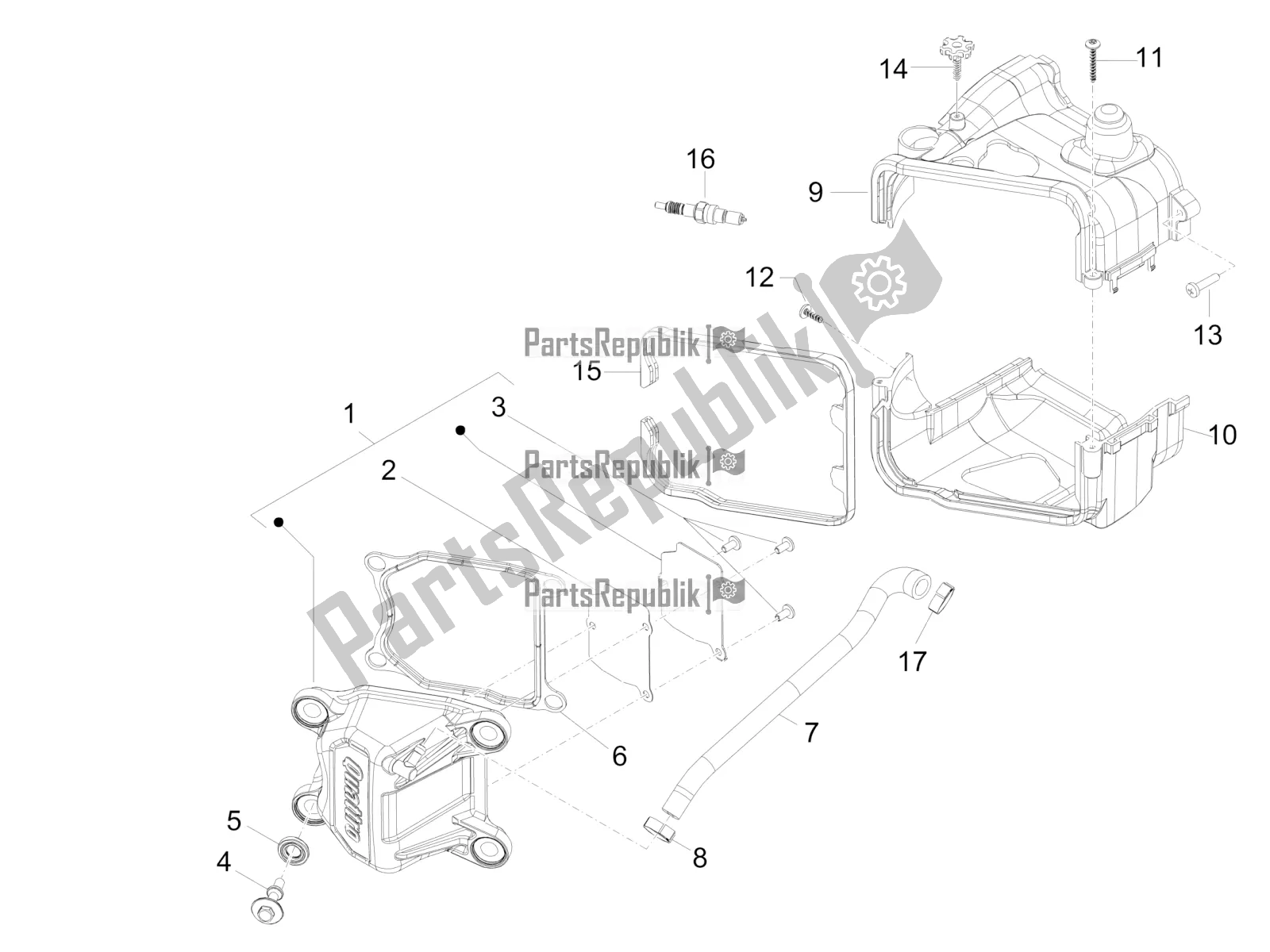 Tutte le parti per il Coperchio Della Testata del Piaggio Typhoon 50 4T 4V E2 USA, CA 2017