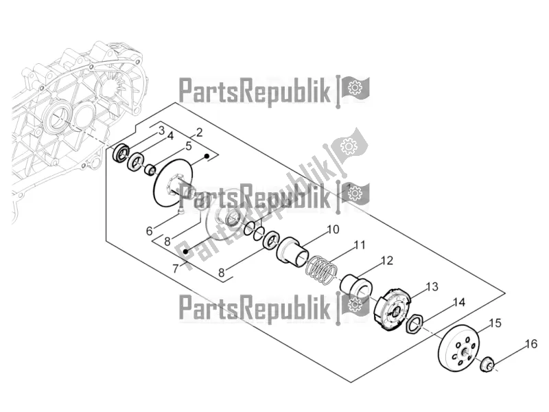 Toutes les pièces pour le Poulie Menée du Piaggio Typhoon 50 4T 4V E2 USA, CA 2017