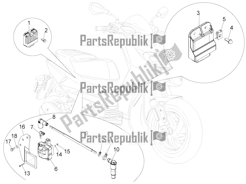 Toutes les pièces pour le Régulateurs De Tension - Unités De Commande électronique (ecu) - H. T. Bobine du Piaggio Typhoon 50 4T 4V E2 USA, CA 2017