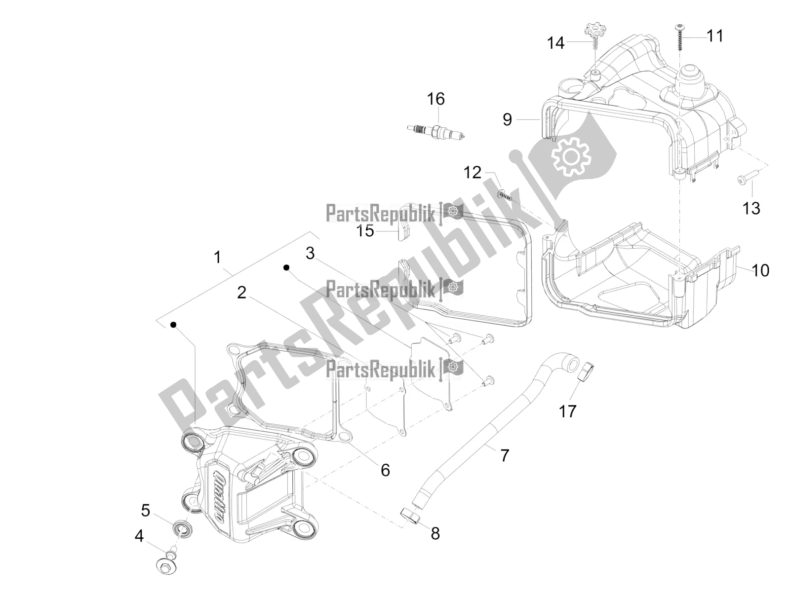 Alle onderdelen voor de Kleppendeksel van de Piaggio Typhoon 50 4T 4V E2 USA, CA 2018