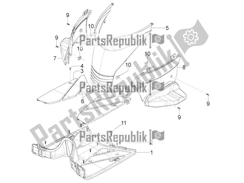 Toutes les pièces pour le Housse Centrale - Repose-pieds du Piaggio Typhoon 50 4T 4V E2 USA, CA 2019