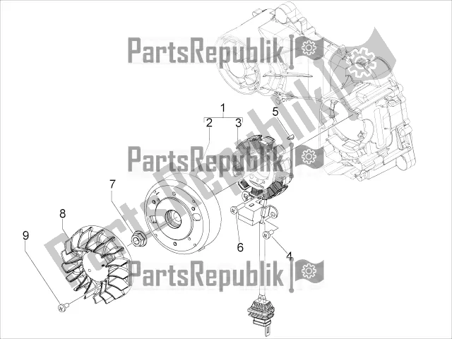 All parts for the Flywheel Magneto of the Piaggio Typhoon 50 4T 4V E2 USA, CA 2019